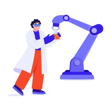 Laboratuvar robotu tasvir eden düz bir çizim