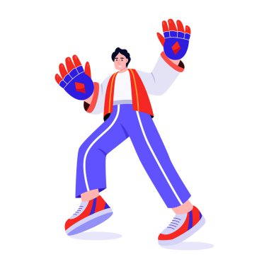 Akıllı eldiven giyen birini gösteren düz bir çizim.