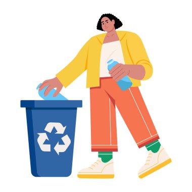 Çöp kutusundaki adam. vektör illüstrasyonu