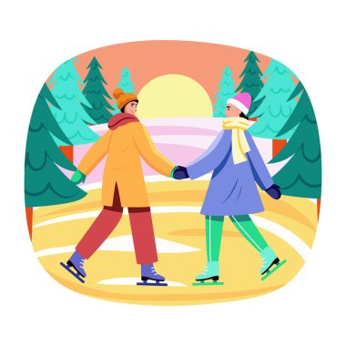 Patinaj karakterlerinin düz bir çizimi