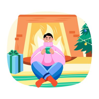 Bir insanın kahve içtiğini gösteren düz çizimler.