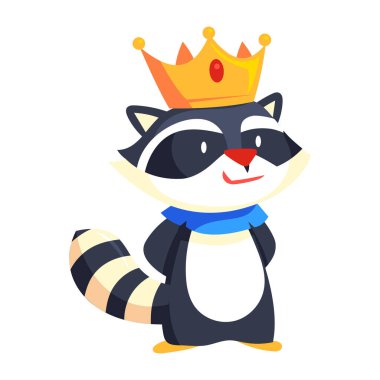 Taç takan ve gülümseyen sevimli rakun çizgi filmi.