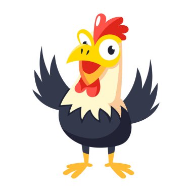 Beyaz arka planda komik tavuk çizgi filmi. vektör illüstrasyonu