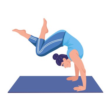 Amuda kalkan yoga yapan birini gösteren düz bir çizim.