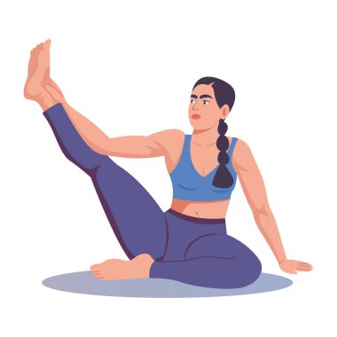 Bir insanı yoga yaparken gösteren düz bir çizim.
