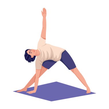 Bir kişinin trikonasana yaptığını gösteren düz bir resim