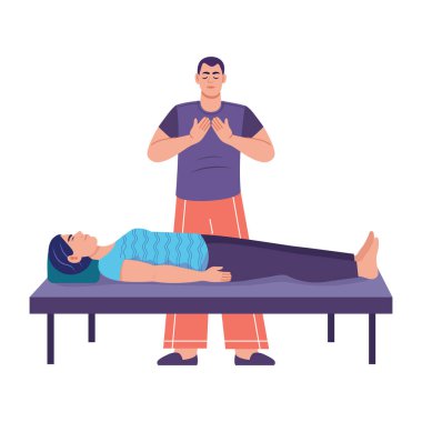 İyileştirici dokunuşlar yapan birini gösteren düz bir resim.