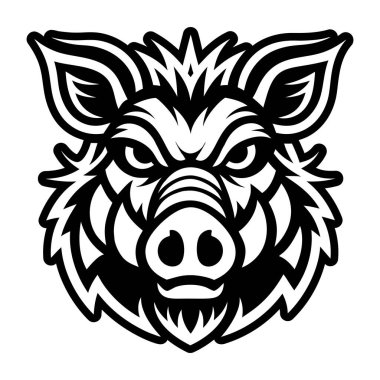 Domuz kafası, siyah ve beyaz vektör illüstrasyonu.