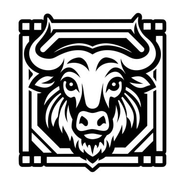 Boğa başlı vektör illüstrasyonu, siyah beyaz