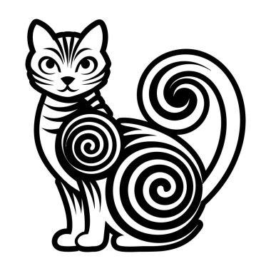 Siyah beyaz kedi. Vektör illüstrasyonu