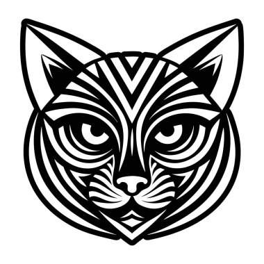 vector black cat face on white background.