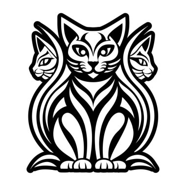 vector illustration of cat face. black and white animal