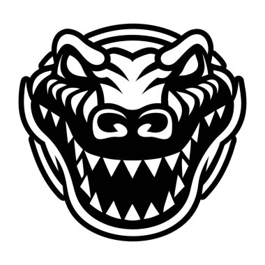 A filled style icon representing an alligator logo