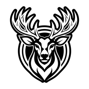 vector black silhouette of a deer head with horns isolated on white background. vector illustration