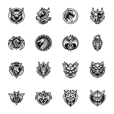 tiger head icons, black and white