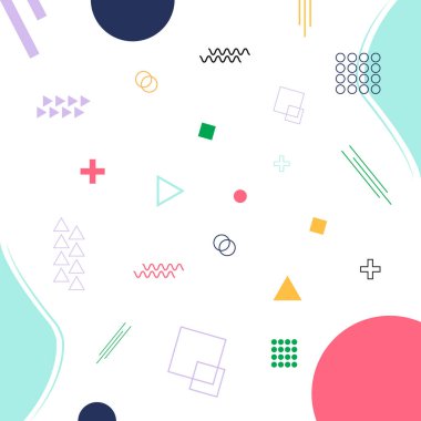 Memphis Vektör Arkaplanı. Soyut Arkaplan veya Duvar Kağıdı. Minimal Renkli Arkaplan. Vektör İllüstrasyonu