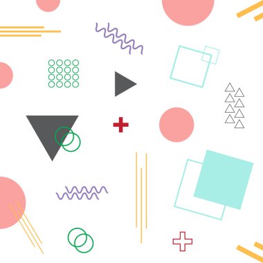 Memphis Vektör Arkaplanı. Soyut Arkaplan veya Duvar Kağıdı. Minimal Renkli Arkaplan. Vektör İllüstrasyonu