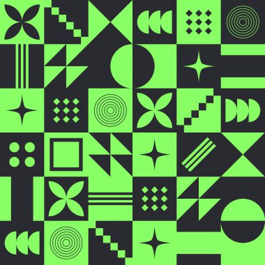 Soyut Geometrik Arkaplan. Neo Geo Deseni. Kare ve Yuvarlak Renkli Soyut Desen Moda. Neo Coğrafi Desen Tasarımı Kağıt, Paketleme, Duvar Kağıdı, Kapak, Posta için Kullanılabilir