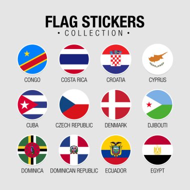 National Flags Of The World Stickers With Names. Circled Flags, Circular Design Stickers.