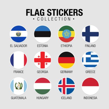 National Flags Of The World Stickers With Names. Circled Flags, Circular Design Stickers.