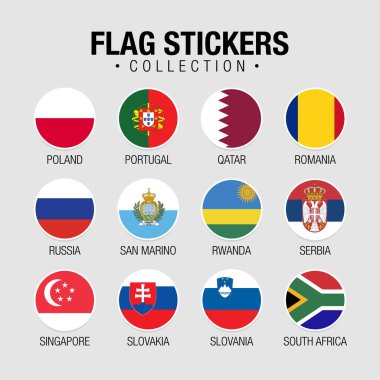 National Flags Of The World Stickers With Names. Circled Flags, Circular Design Stickers.