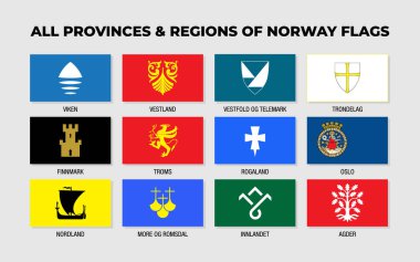 Norveç Eyaletleri ve Bölgeler Bayrakları Koleksiyon Tasarım Şablonu. Norveç 'in Bayrağı