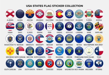 ABD Eyaleti Etiket Koleksiyonu Tasarım Şablonu. Amerika Birleşik Devletleri Bayrak Etiketi