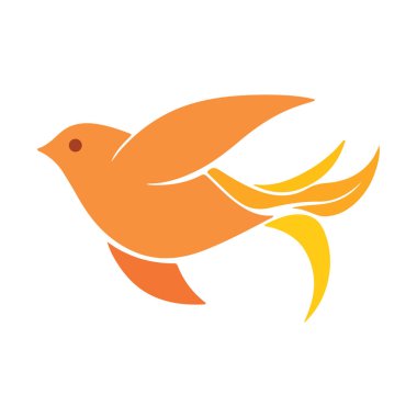 Biçimlendirilmiş Kuyruk İllüstrasyon Simgesi veya Logo Tasarım Şablonu ile Soyut Vektör Turuncu Kuşu