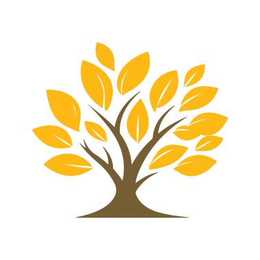 Sarı Yapraklı Soyut Vektör Ağacı Simge veya Logo Tasarım Şablonu