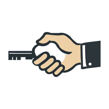 Soyut Vektör Eli Tutma Anahtarı İllüstrasyon Simgesi veya Logo Tasarım Şablonu