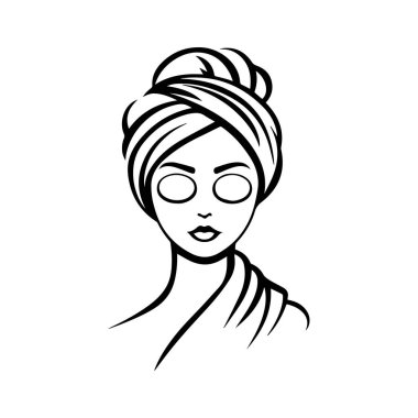 Kafasında havlu olan soyut vektör kadın Simge veya Logo Tasarım Şablonu
