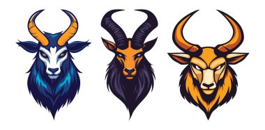 Soyut Vektör Üç biçimlendirilmiş keçi kafası farklı renklerde Simge veya Logo Tasarım Şablonu