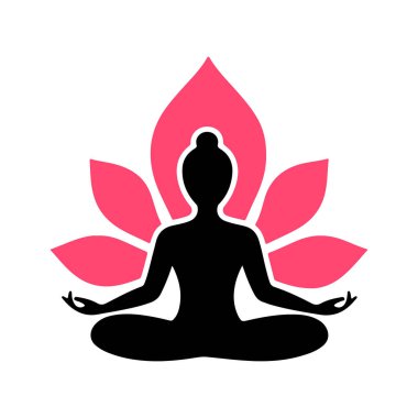 Nilüfer çiçekli soyut vektör silueti. Pembe nilüfer çiçeği ikonu ya da logo tasarım şablonu.