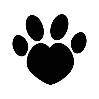 Paw Print Heart: Aşk, Evcil Hayvan, Hayvan, Siyah ve Beyaz Simge