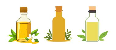 Üç temel yağ şişesi: Aromatik yağlar, bitkisel özler ve doğal ilaçlar.