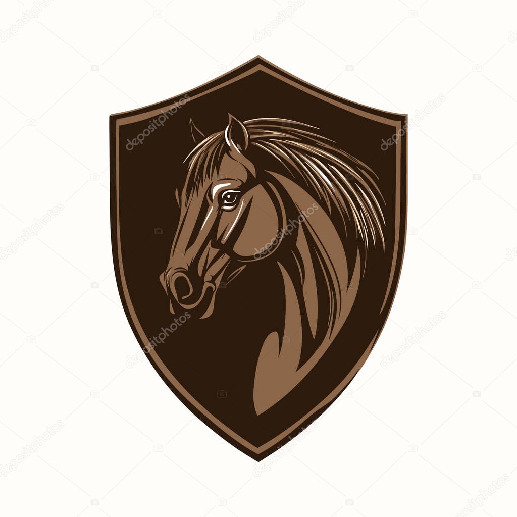 Brown Horse Head Shield Logo Design