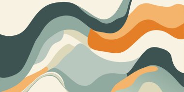 Soyut Dalga Sanatı Teal Orange Krem Arkaplanı