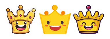 Piksel Sanat Taçları Mutlu Emoji Kralı Kraliçe ve Prens Clipart