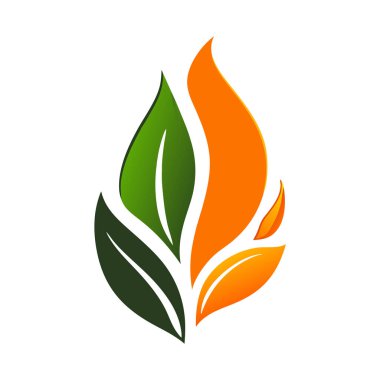 Yeşil Turuncu Alev Logosu Doğal Ateş Enerjisi Çevre Dost Tasarımı
