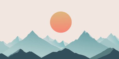 Huzurlu Dağ Günbatımı Minimalist Peyzaj Sanatı