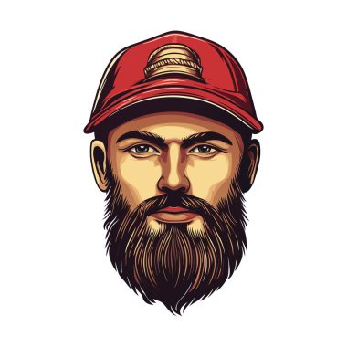 Kırmızı Cap Çiziminde Resim Sakallı Adam