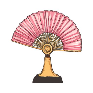 Süslü Stand Vintage Aksesuar İllüstrasyonunda Zarif Pembe El Hayranı