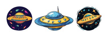 Uzay Aracı Uzayda Üç UFO Tasarımı
