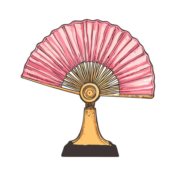 Süslü Stand Vintage Aksesuar İllüstrasyonunda Zarif Pembe El Hayranı