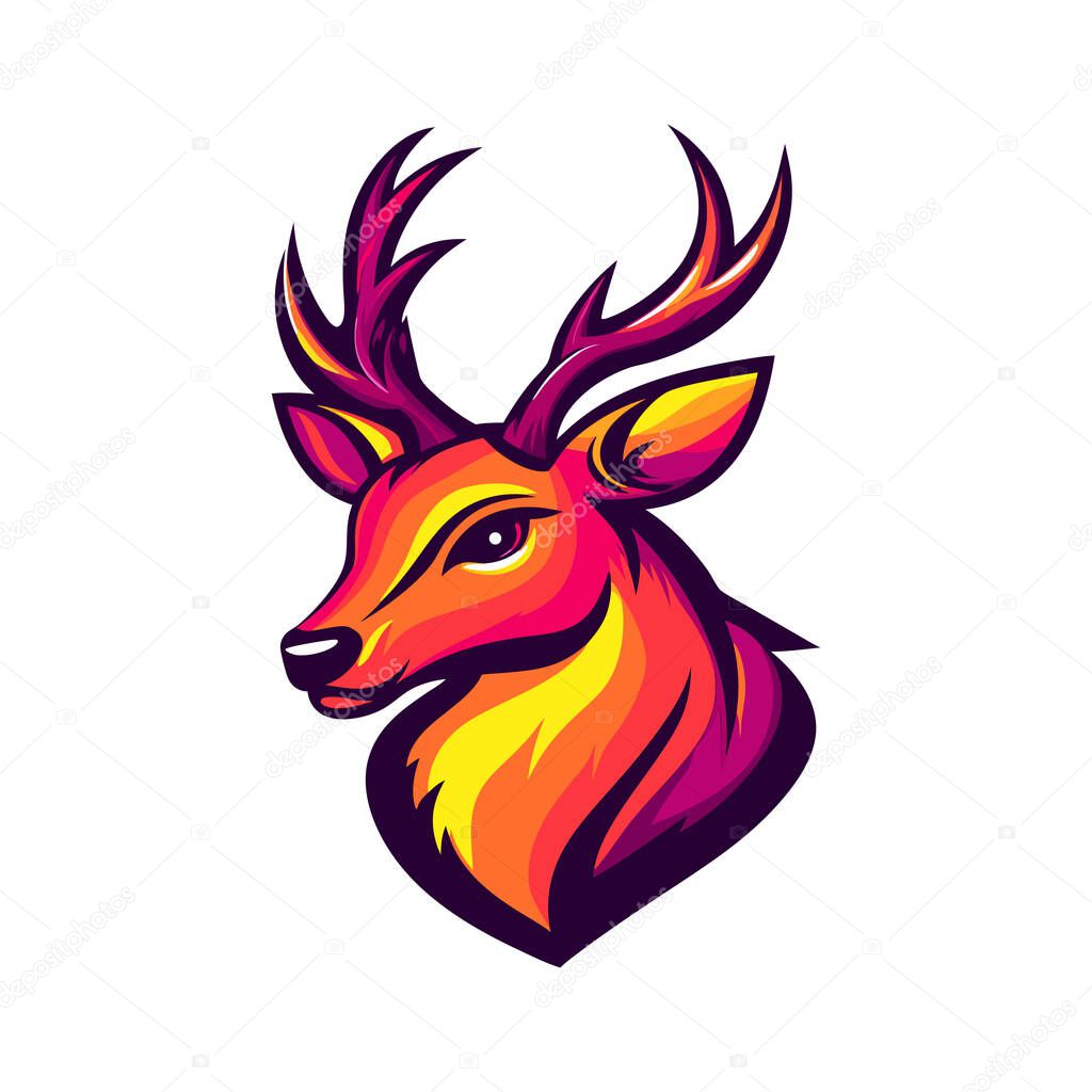 Majestic Stag Head Vibrant Gradient Illustration Fiery Antler Design Wildlife Art Logo Graphic
