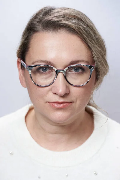 Document Photo Fat Attractive Adult Woman Glasses — Stock Photo, Image