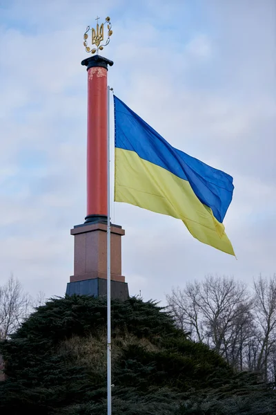 Флаг Украины Герб Украины Пределами Украины — стоковое фото