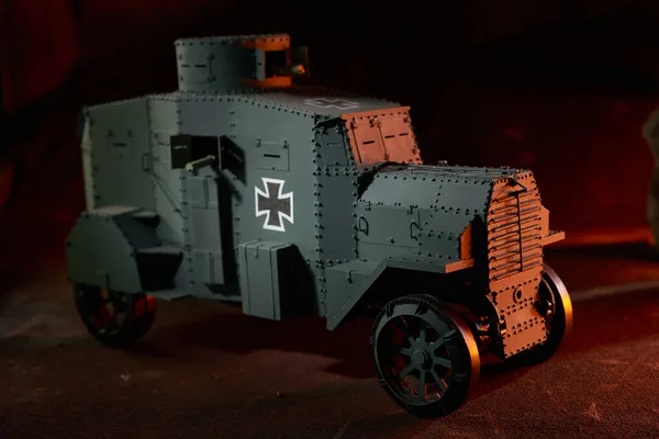 Model of an armored vehicle from the First World War.