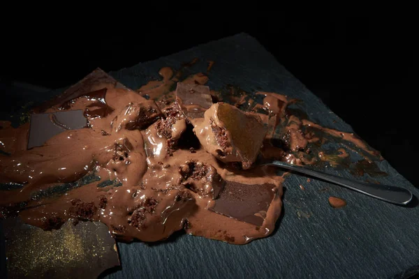 stock image chocolate ice cream in spoon, food process