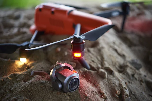 Broken Falling Quadrocopter Sand — Stock Photo, Image